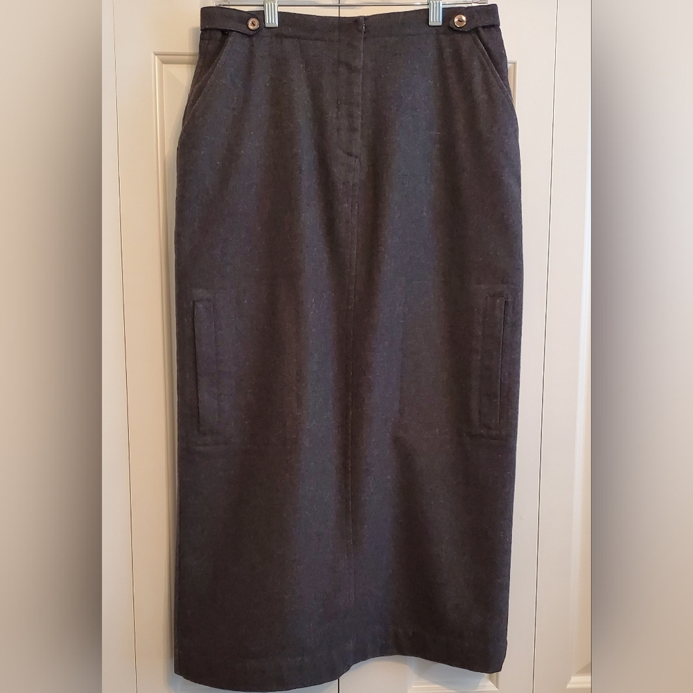 Vintage Field Gear Wool Blend Maxi Cargo Utility Skirt Dark Gray Sz 8 Y2K 2000s